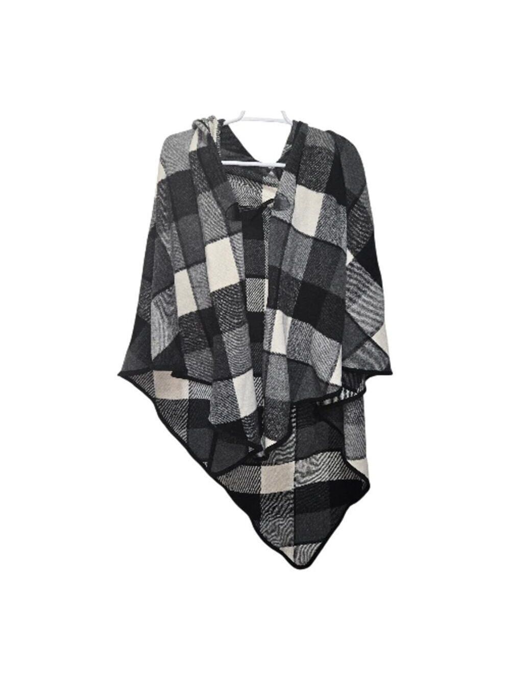 Torrid Buffalo Plaid Hooded Poncho Cape M/L Fleece Toggle Black Gray